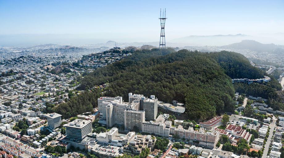 aerial landscape of UCSF Parnasus campus and surrounding city