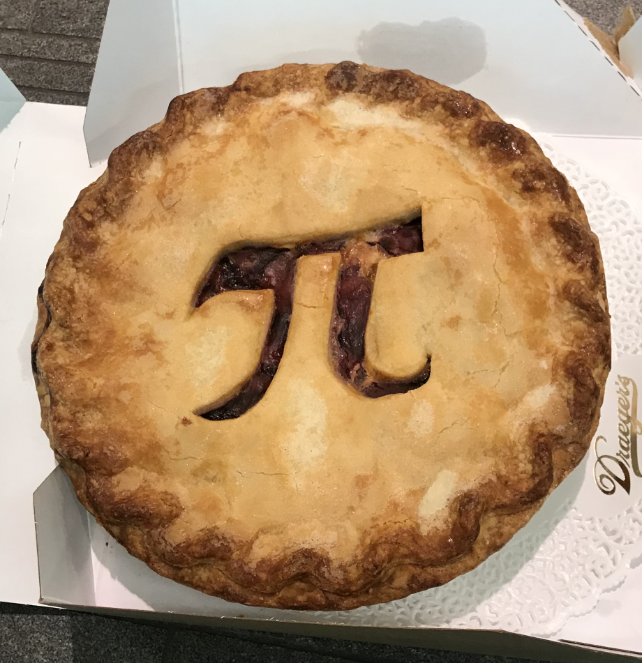 a pie with a pi symbol cut out of the crust