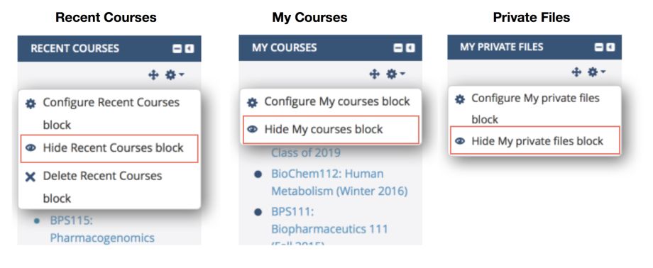 Hide recent courses