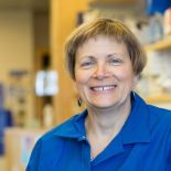 Scientist in a blue laboratory coat