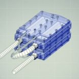 two blue plates with tubes