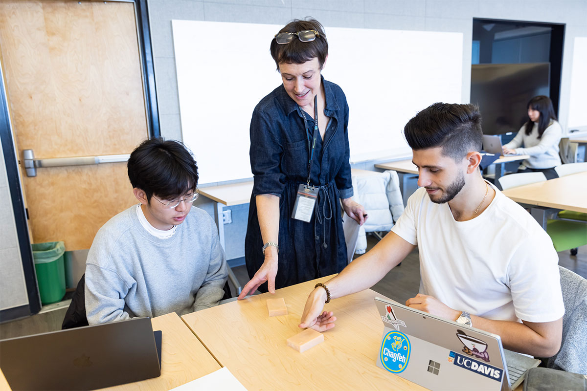 a professor teaches cardiovascular skills to two students