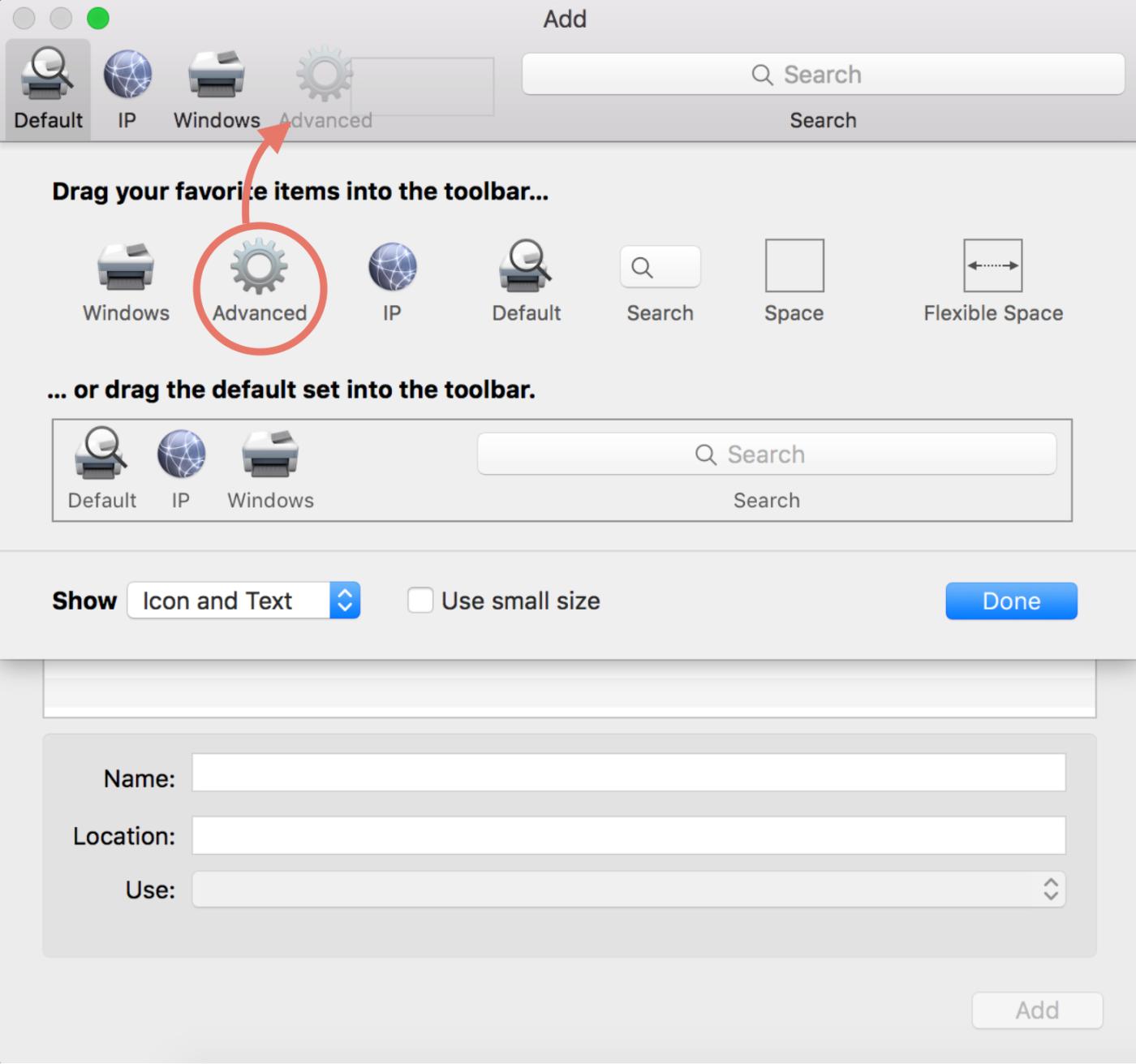 adding advanced tab to toolbar